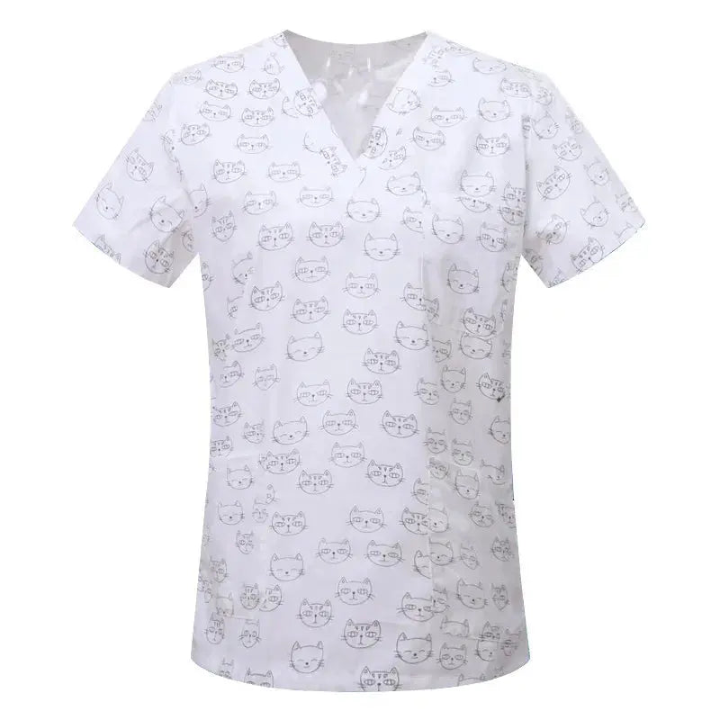 Cartoon animal print cotton blouse, medical surgical scrubs for pet clinic, Hospital, nursing CJdropshipping