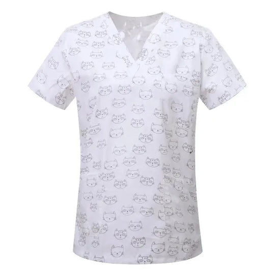 Cartoon animal print cotton blouse, medical surgical scrubs for pet clinic, Hospital, nursing CJdropshipping