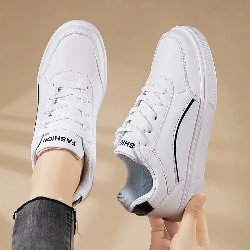 Women's white shoes, white slate lace-up casual flat shoes, PU leather walking shoes, thick sole, luxury outdoor fashion MedSurgery Store For Digital Health