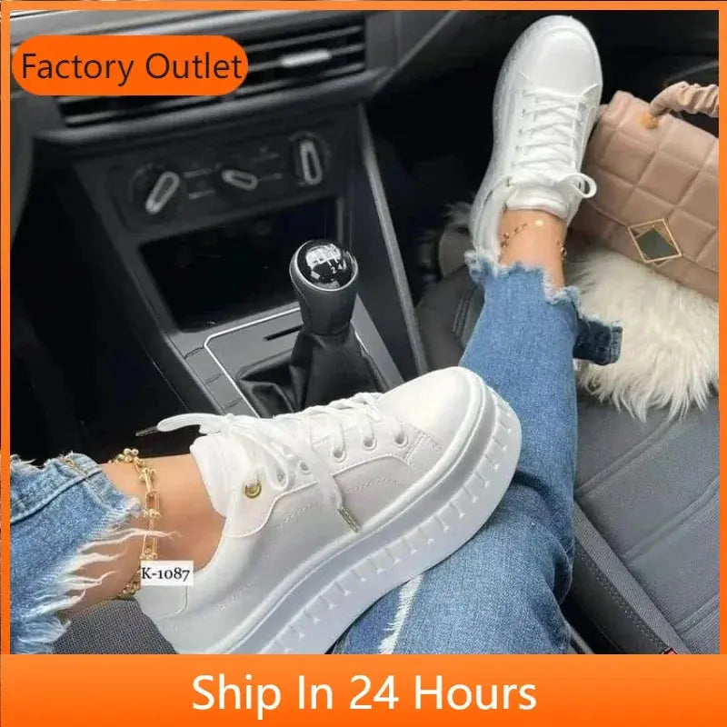 White Shoes, Women's Casual Shoes, New 2025 Platform Sneakers, Solid Color Women's Shoes, Trendy Lightweight PU Vulcanized Shoes MedSurgery Store For Digital Health