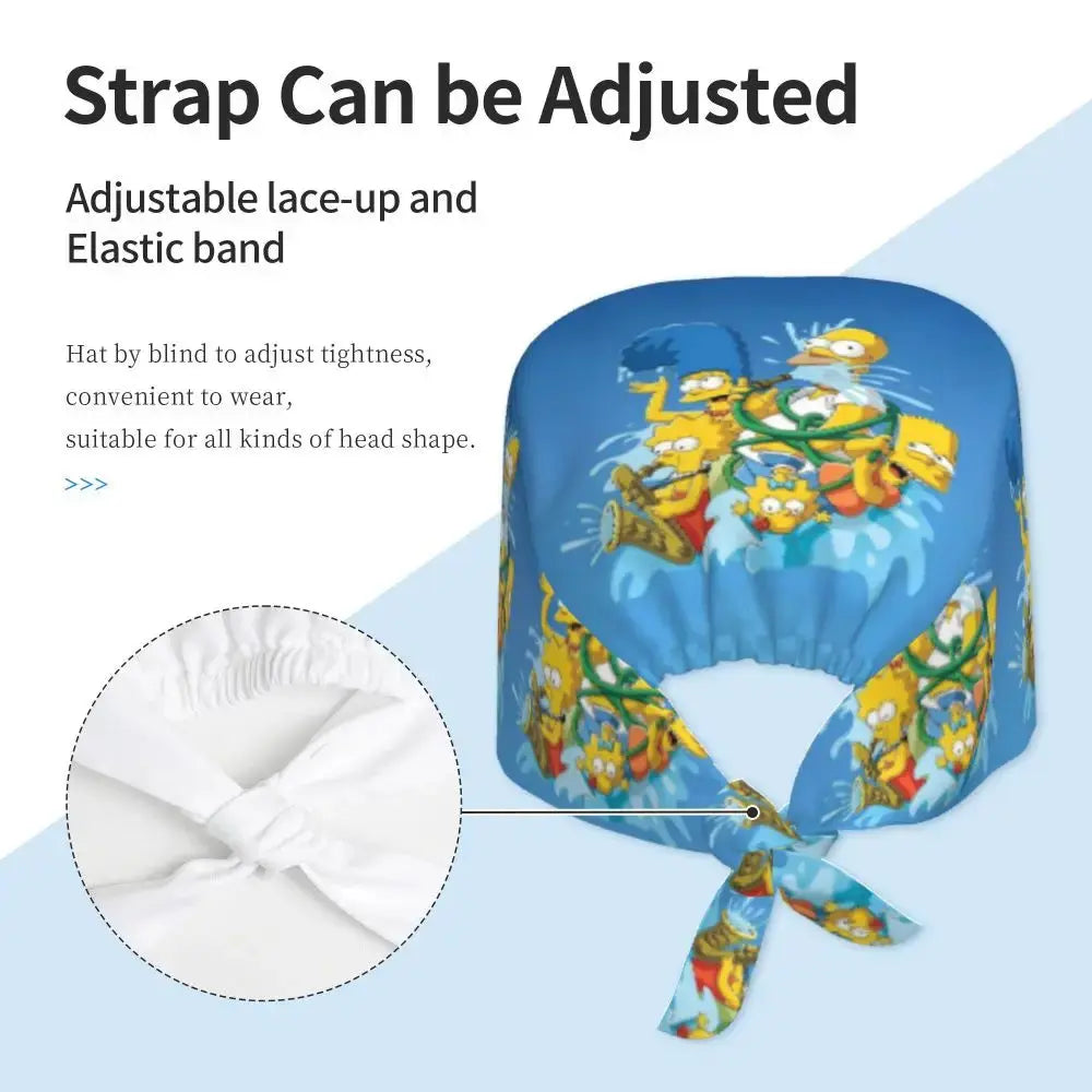 Customized The Simpsons Cartoon Cartoon Medical Staff Scrubs Hat Men Women Doctor Nursing Surgical Scrub Caps MedSurgery Store For Digital Health