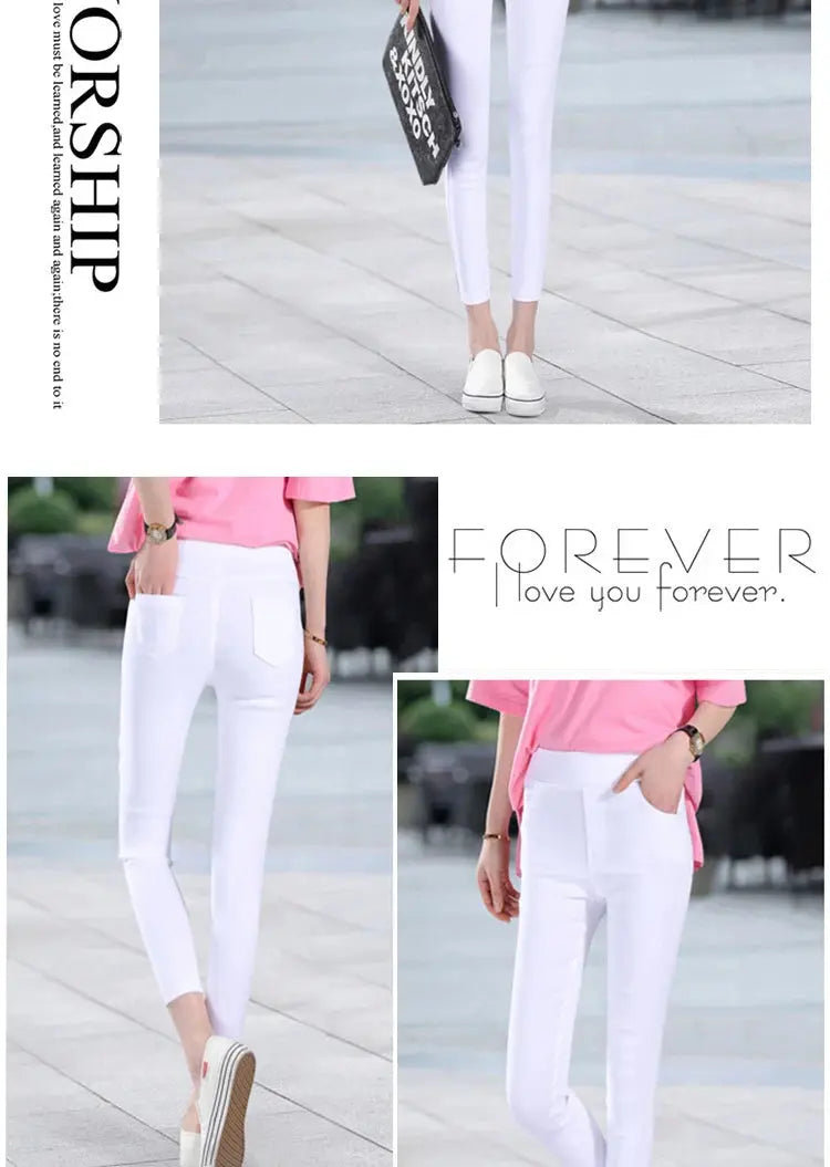 Women's high waist white thin leggings, summer eighteen adeazant plones, small foot plones sie... MedSurgery Store For Digital Health