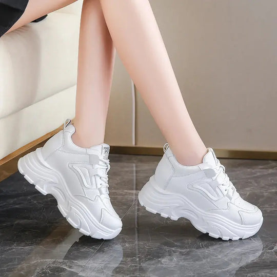 Women's white platform sneakers, vulcanized lace-up shoes with thick bottom, Pu leather, breathable, spring 2024 MedSurgery Store For Digital Health
