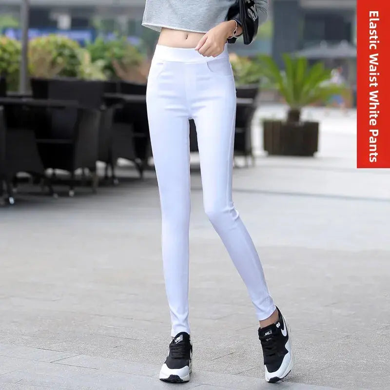 Women's high waist white thin leggings, summer eighteen adeazant plones, small foot plones sie... MedSurgery Store For Digital Health