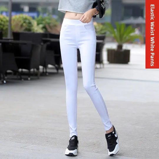 Women's high waist white thin leggings, summer eighteen adeazant plones, small foot plones sie... MedSurgery Store For Digital Health