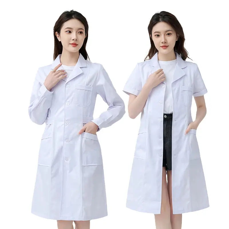 Women's white medical gown, cotton nurse medical uniform, hospital workwear, scientific laboratory pharmacy professional work uniform MedSurgery Store For Digital Health