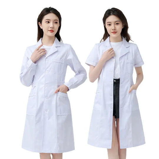 Women's white medical gown, cotton nurse medical uniform, hospital workwear, scientific laboratory pharmacy professional work uniform MedSurgery Store For Digital Health