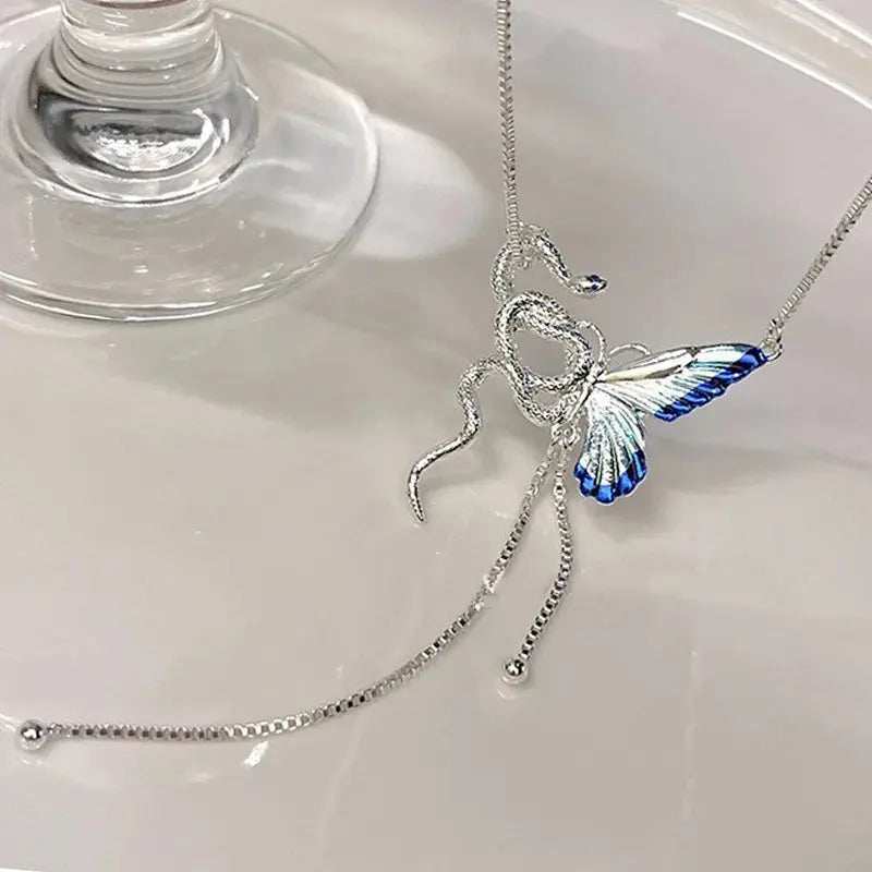 Women's Butterfly and Snake Pendant Necklace, Punk Y2K Tassel Choker, Cosplaying Jewelry Accessory MedSurgery Store For Digital Health