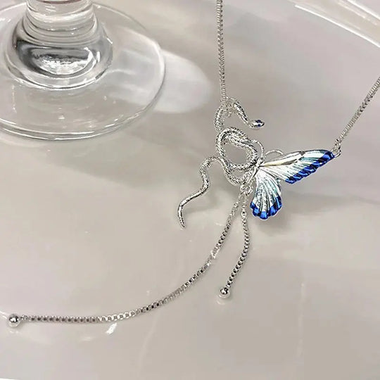 Women's Butterfly and Snake Pendant Necklace, Punk Y2K Tassel Choker, Cosplaying Jewelry Accessory MedSurgery Store For Digital Health