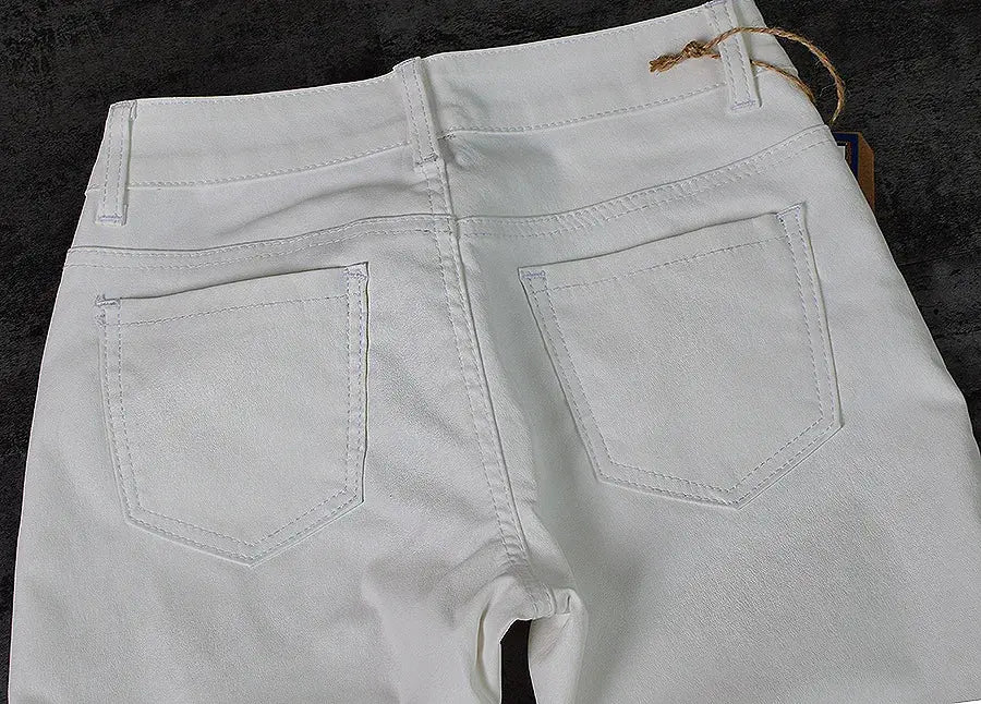 Women's low rise pants, elastic tight pants with double zipper, white faux leather pants for women MedSurgery Store For Digital Health