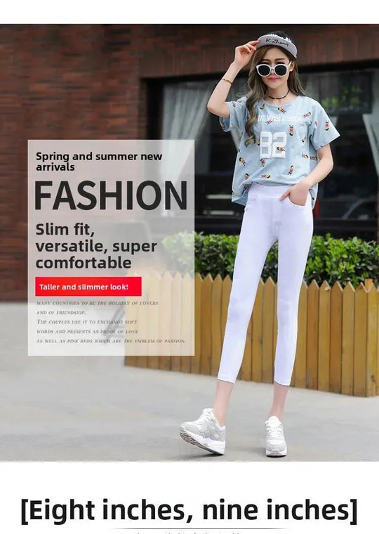 Women's high waist white thin leggings, summer eighteen adeazant plones, small foot plones sie... MedSurgery Store For Digital Health
