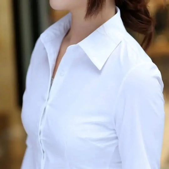 Premium Gauze Thermal Blouse for Women – Professional Long Sleeve, White Color.