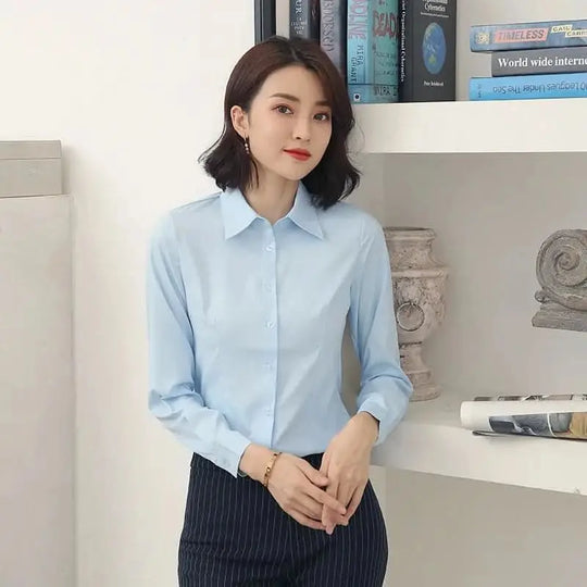 Premium Gauze Thermal Blouse for Women – Professional Long Sleeve, White Color.
