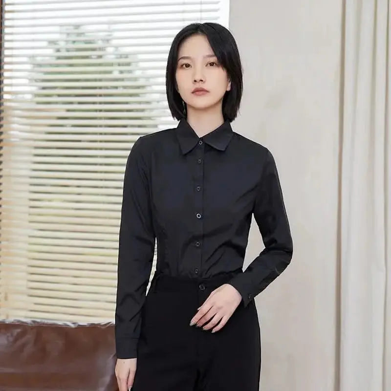 Premium Gauze Thermal Blouse for Women – Professional Long Sleeve, White Color.