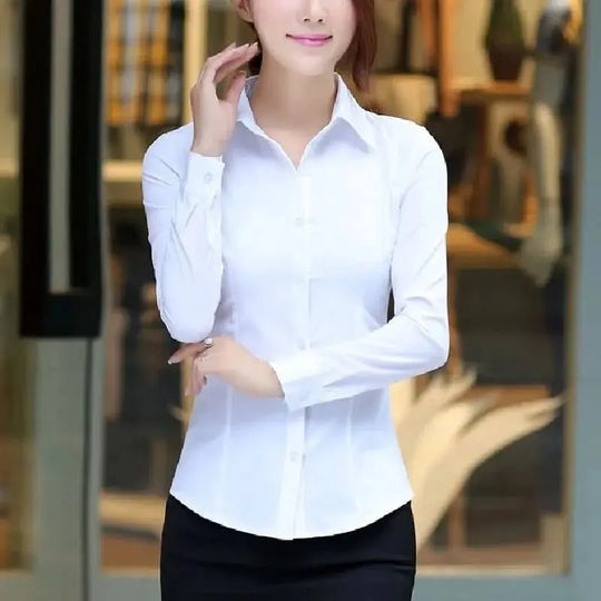 Premium Gauze Thermal Blouse for Women – Professional Long Sleeve, White Color.