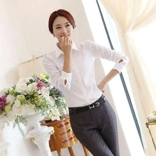 Women's Professional White Shirt - Regular Fit, Long Sleeve, Breathable.