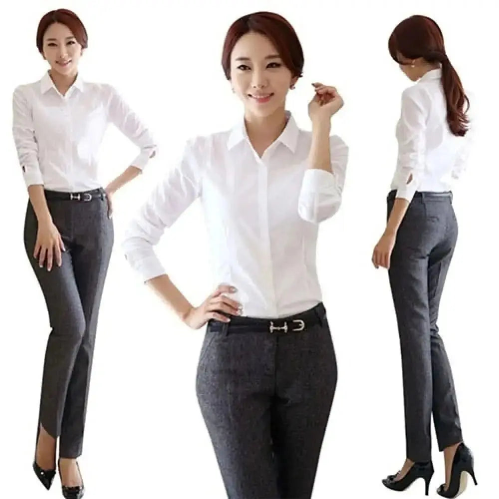 Women's Professional White Shirt - Regular Fit, Long Sleeve, Breathable.