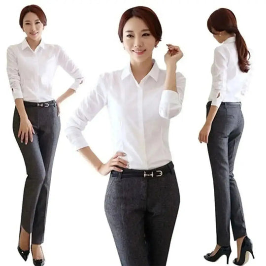 Women's Professional White Shirt - Regular Fit, Long Sleeve, Breathable.