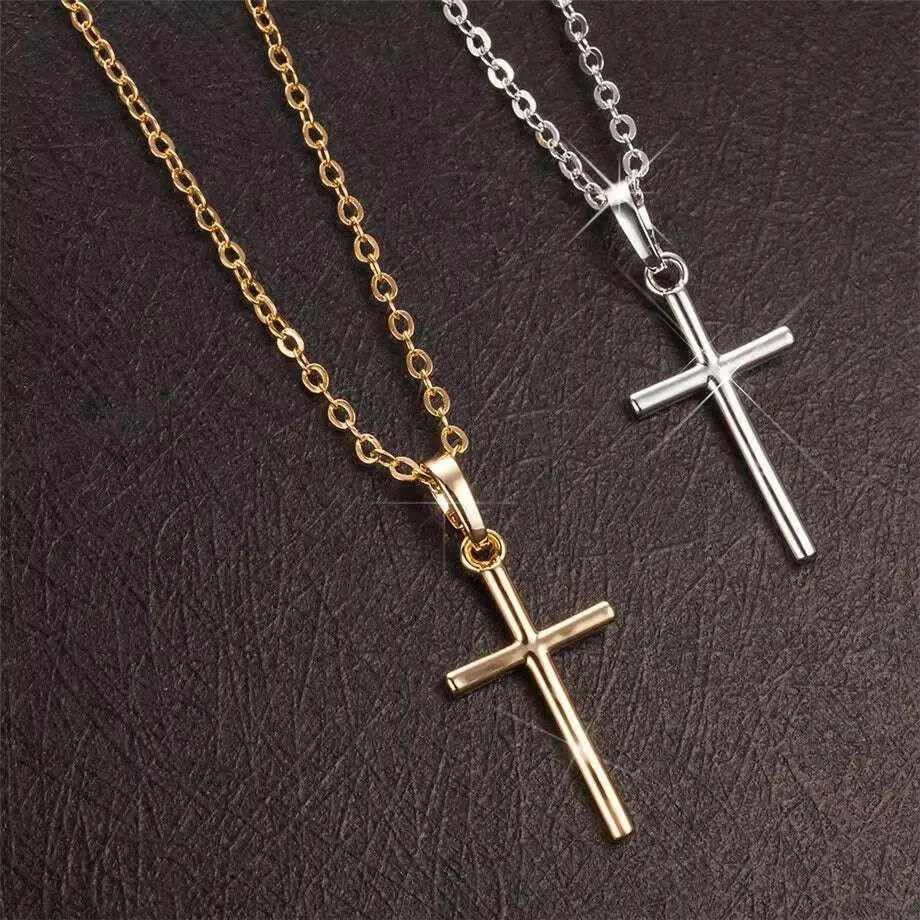 Fashion Female Cross Pendants Dropshipping Gold Black Color Stainless Steel Jesus Cross Pendant Necklace Jewelry for Men/Women