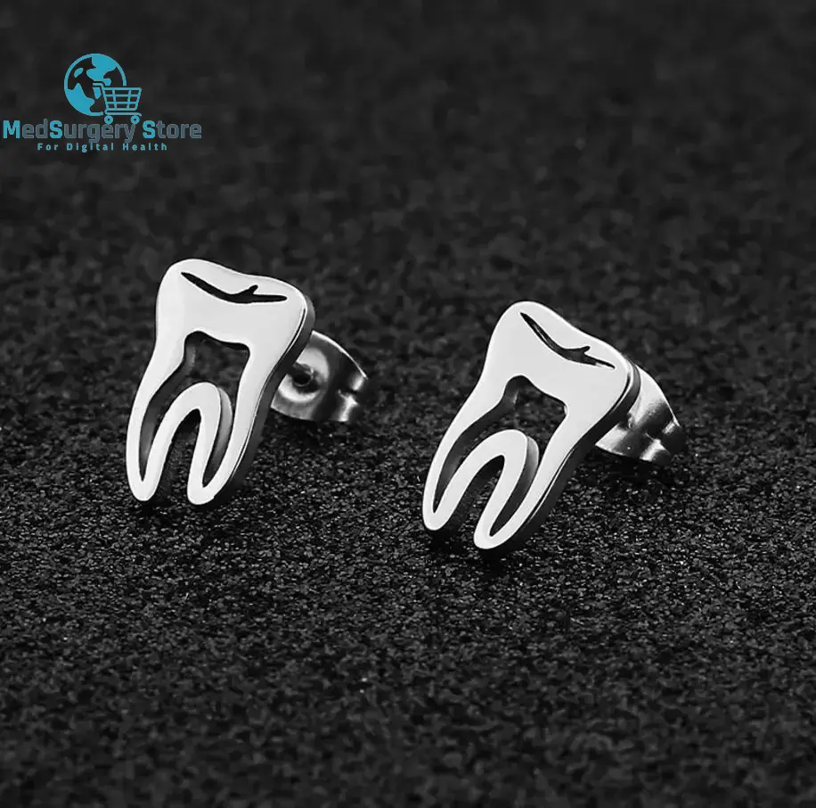 Minimalist Korean Fashion Earrings Punk Punk Stainless Steel Dentist Tooth Stud Earrings Earrings for Women Doctor Nurse Accessories Earrings