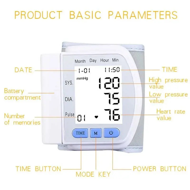 Digital Blood Pressure Monitor for health, medical sphygmomanometer BP, wrist cuff, Digital Blood Pressure Monitor, pulse and heart rate meterdsers - fulfillment - serviceMedSurgery Store For Digital Health1005009640548799 - WHITEBlancoDigital Blood Pressure Monitor for health, medical sphygmomanometer BP, wrist cuff, Digital Blood Pressure Monitor, pulse and heart rate meter