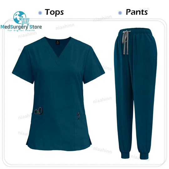 Medical Scrub Nursing Surgical Gown High Quality Elastic Scrub Healthcare Pharmacy Solid Color Uniform Wholesale Workwear Unisex