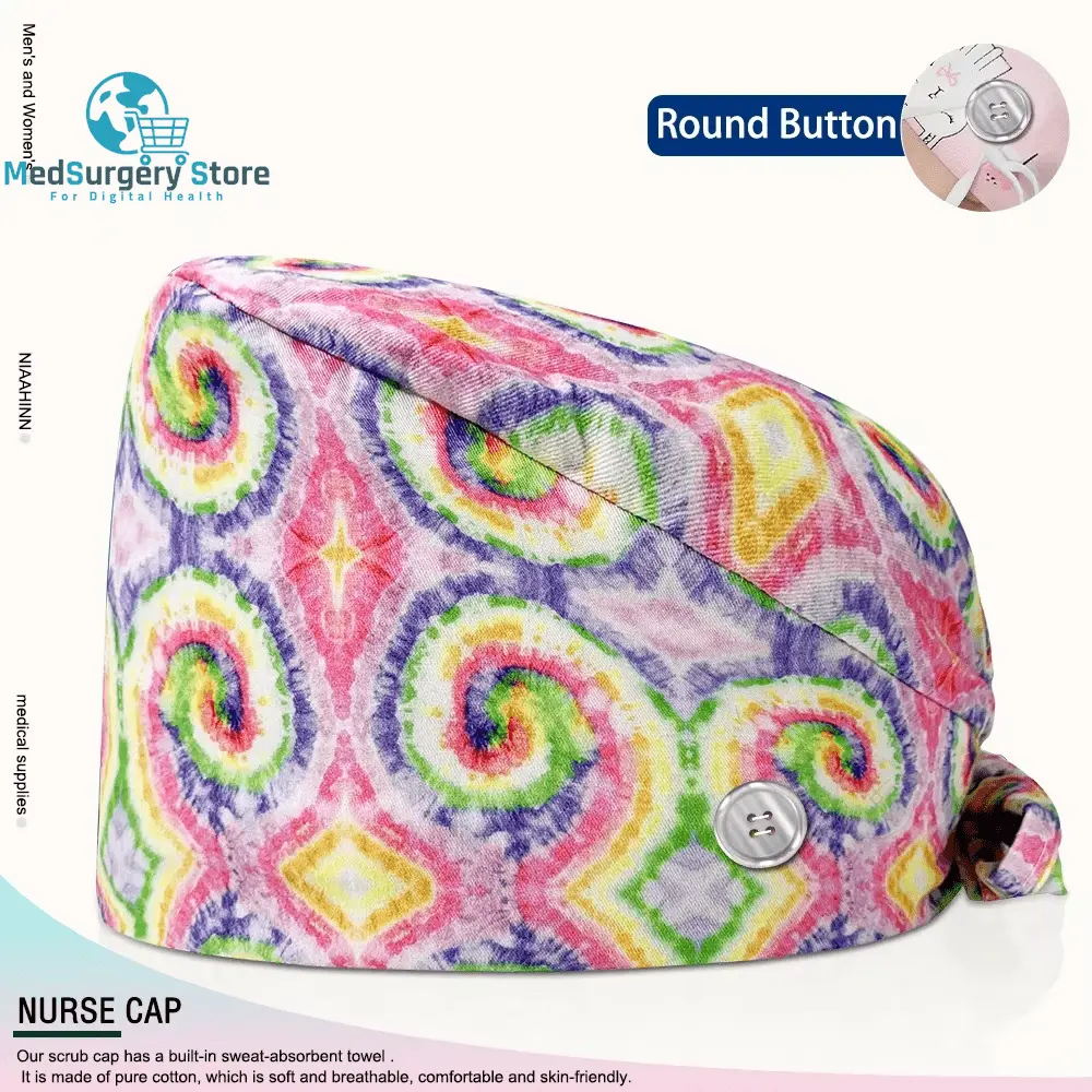 Wholesale Unisex Scrubs Cap Adjustable Cotton Printing Surgical Hats Nurse Uniform Accessories Hospital Beauty Store Work Caps