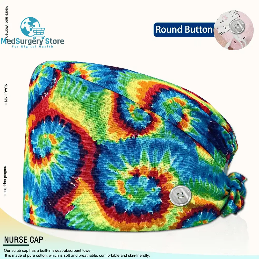 Wholesale Unisex Scrubs Cap Adjustable Cotton Printing Surgical Hats Nurse Uniform Accessories Hospital Beauty Store Work Caps