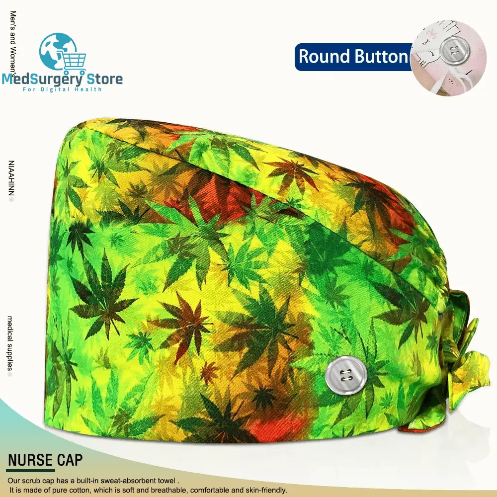 Wholesale Unisex Scrubs Cap Adjustable Cotton Printing Surgical Hats Nurse Uniform Accessories Hospital Beauty Store Work Caps