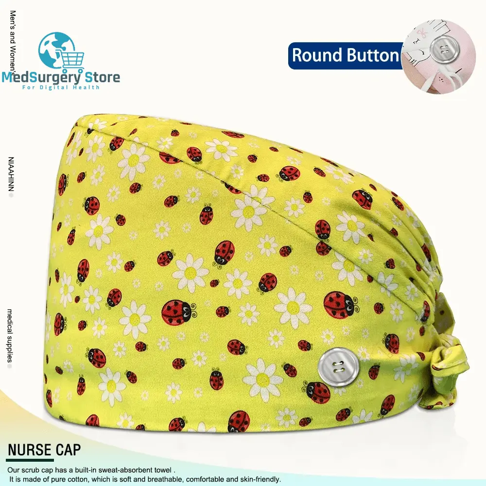 Wholesale Unisex Scrubs Cap Adjustable Cotton Printing Surgical Hats Nurse Uniform Accessories Hospital Beauty Store Work Caps